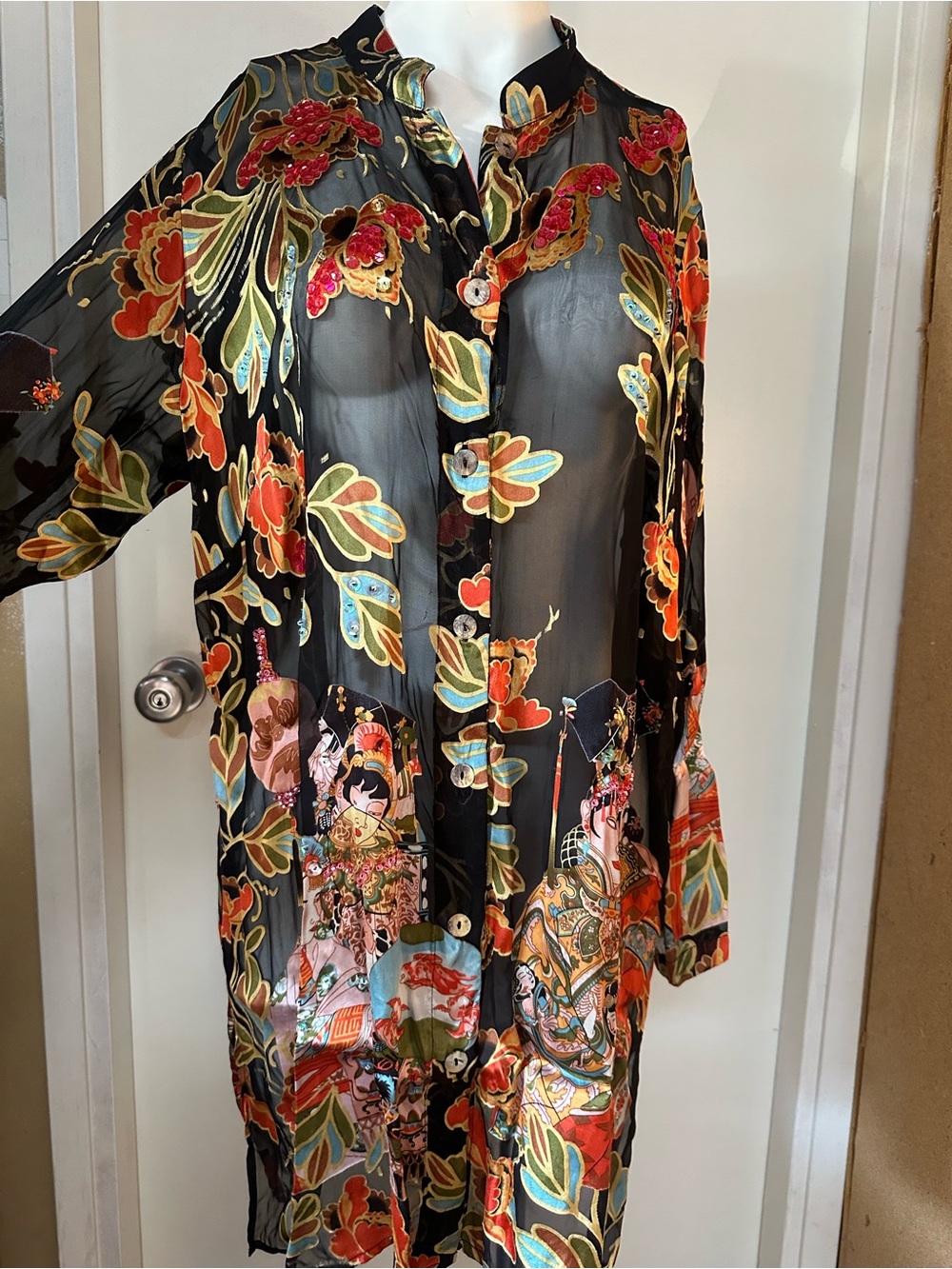 Citron Santa Monica Asian Inspired Long Tunic Blouse Size 0 Oversized
